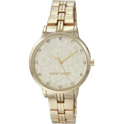 Nine West Reloj de pulsera con esfera floral con detalles de cristal genuino para mujer