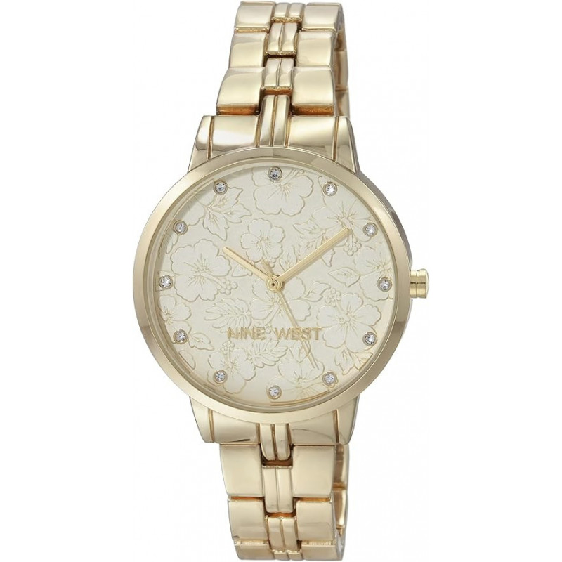 Nine West Reloj de pulsera con esfera floral con detalles de cristal genuino para mujer