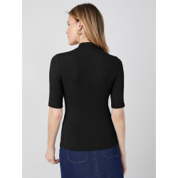 Camiseta delgado de Cuello Alto Negro